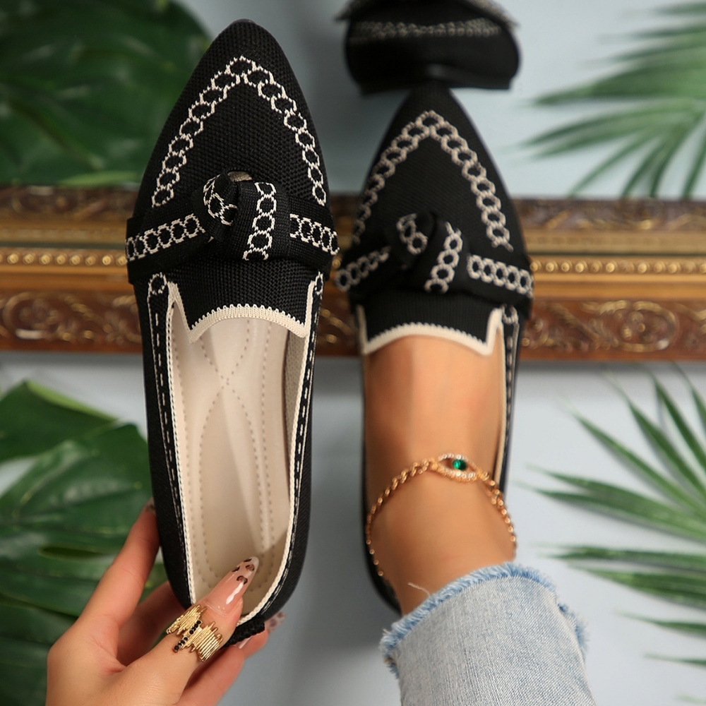 Knitted Slip-On Loafer Flats with Bow
